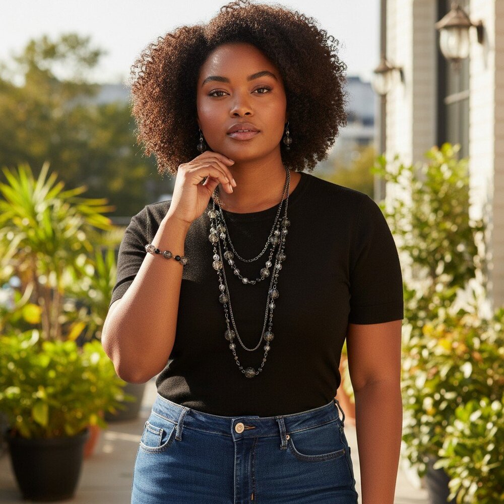 Fashion Jewelry Necklace Earrings Bracelet Set Arcrylic Gunmetal Black Silver